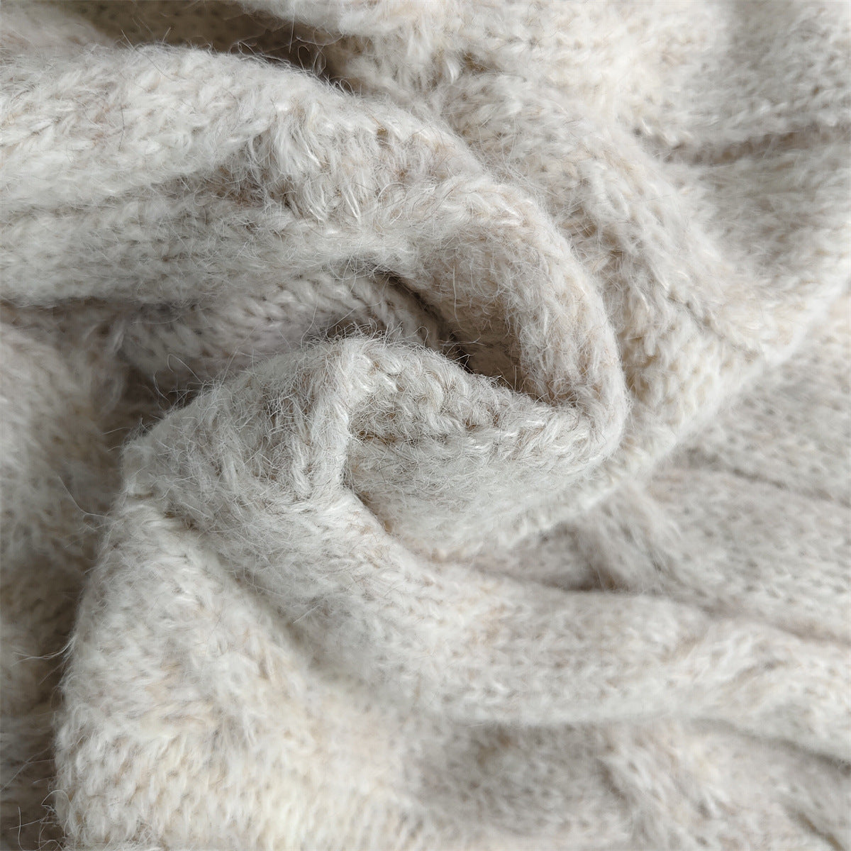 Two Tone Cable Twist Crewneck Sweater - Beige - 1