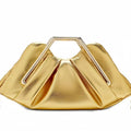 Pleated Clutch with Sculptural Metal Handle - Gold