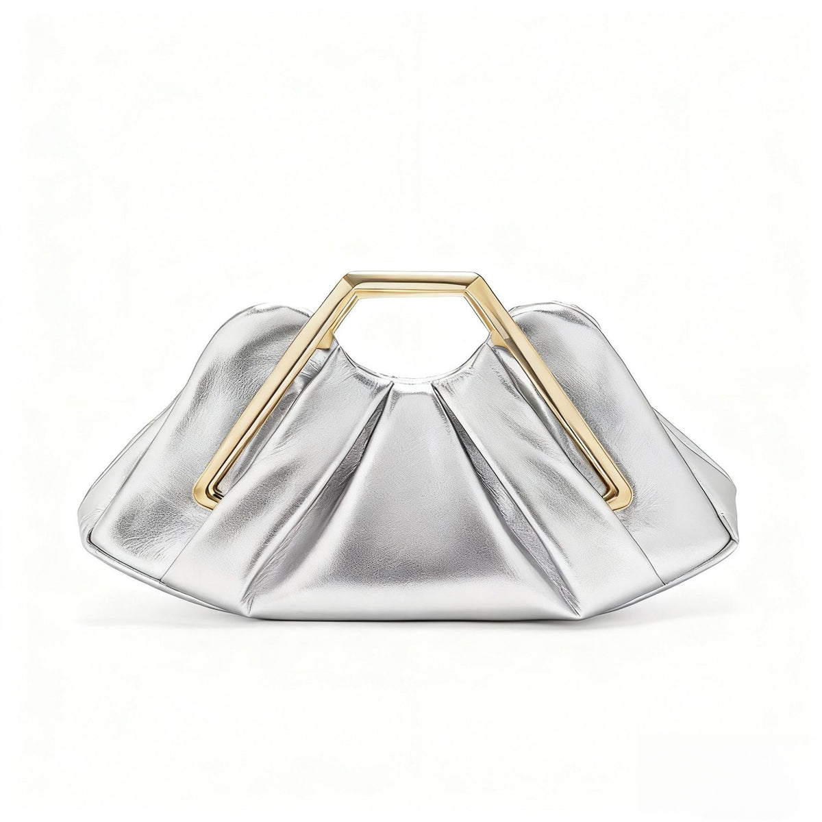 Pleated Clutch with Sculptural Metal Handle