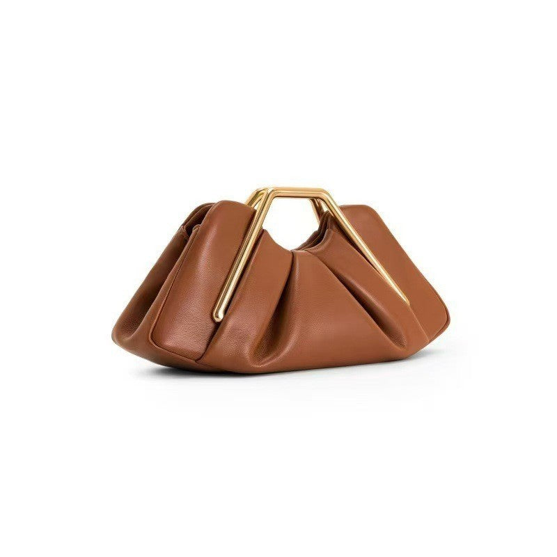 Pleated Clutch with Sculptural Metal Handle