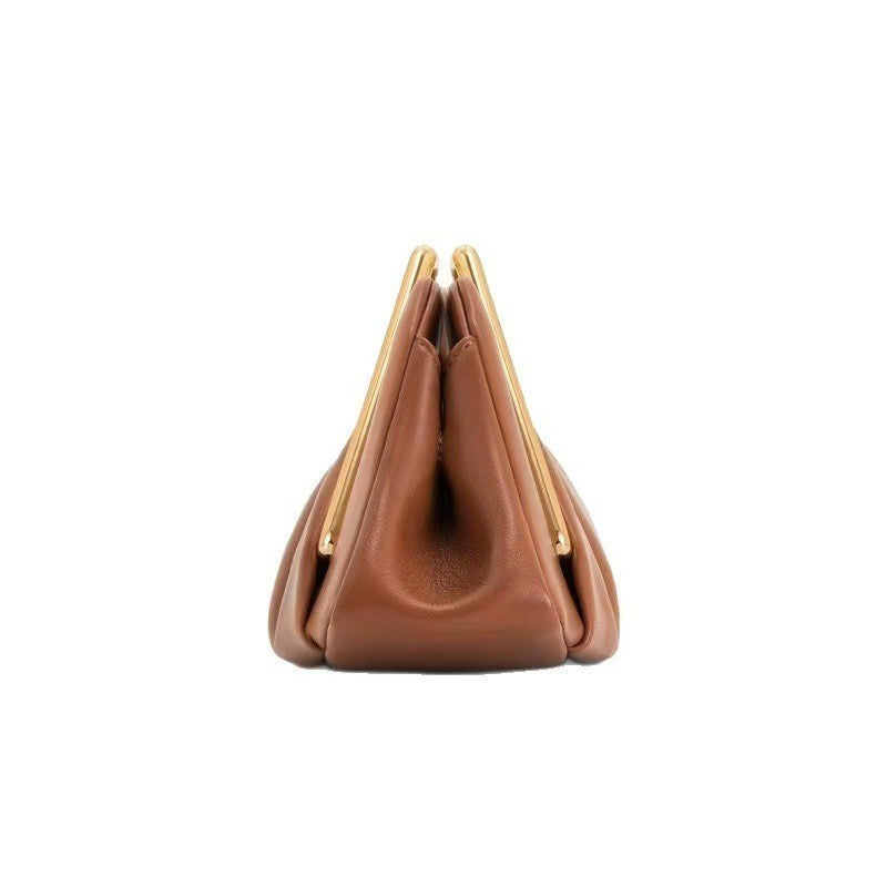 Pleated Clutch with Sculptural Metal Handle