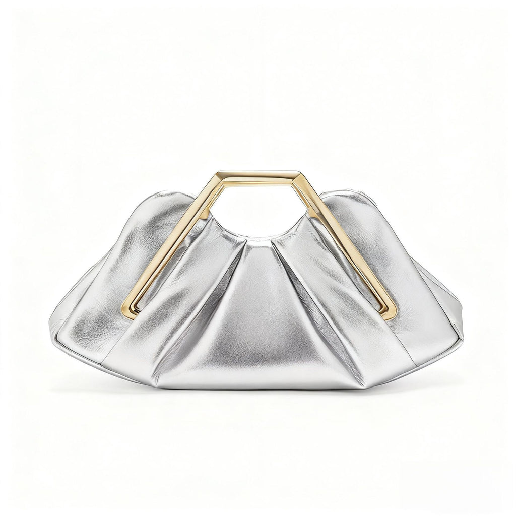 Pleated Clutch with Sculptural Metal Handle
