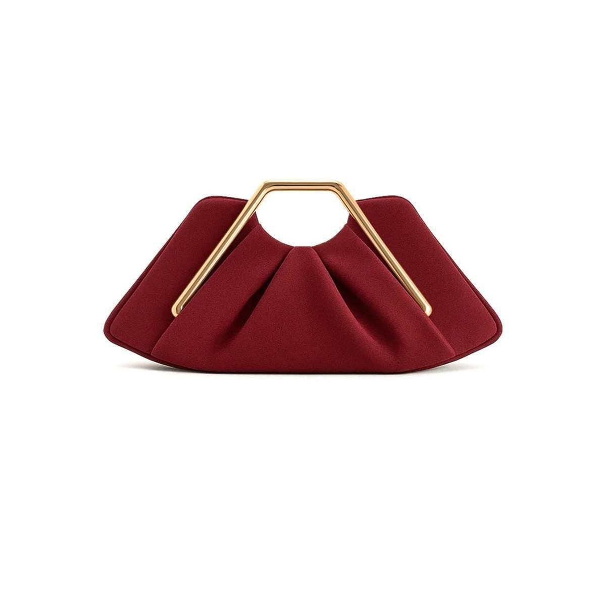 Pleated Clutch with Sculptural Metal Handle