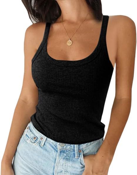 Classic Ribbed Scoop Neck Vest Top - Black