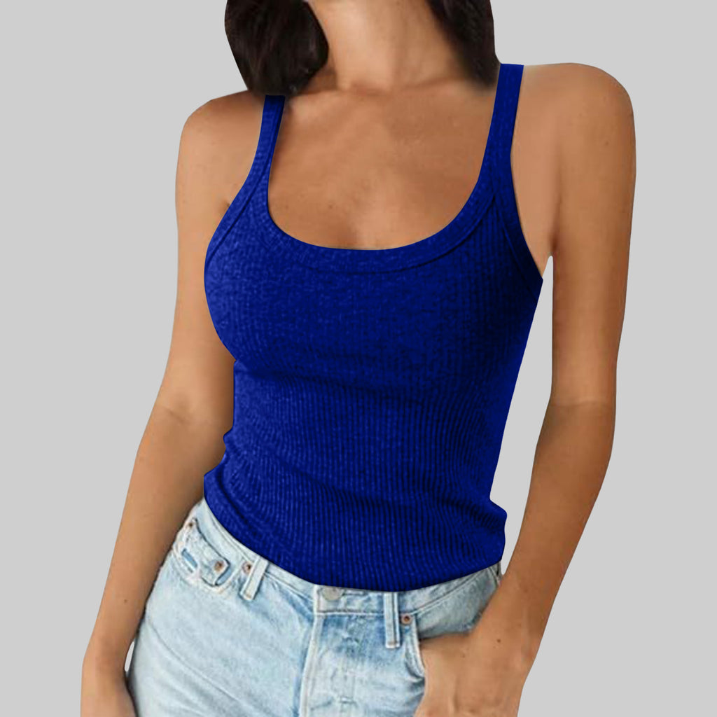 Classic Ribbed Scoop Neck Vest Top - Blue