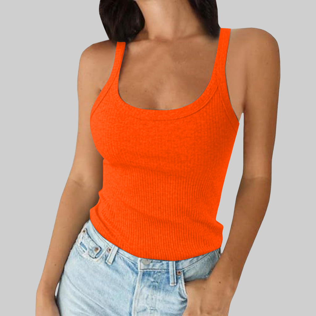 Classic Ribbed Scoop Neck Vest Top - Orange