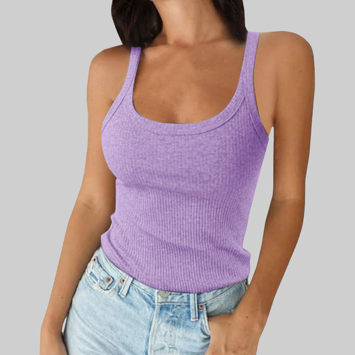 Classic Ribbed Scoop Neck Vest Top - Purple