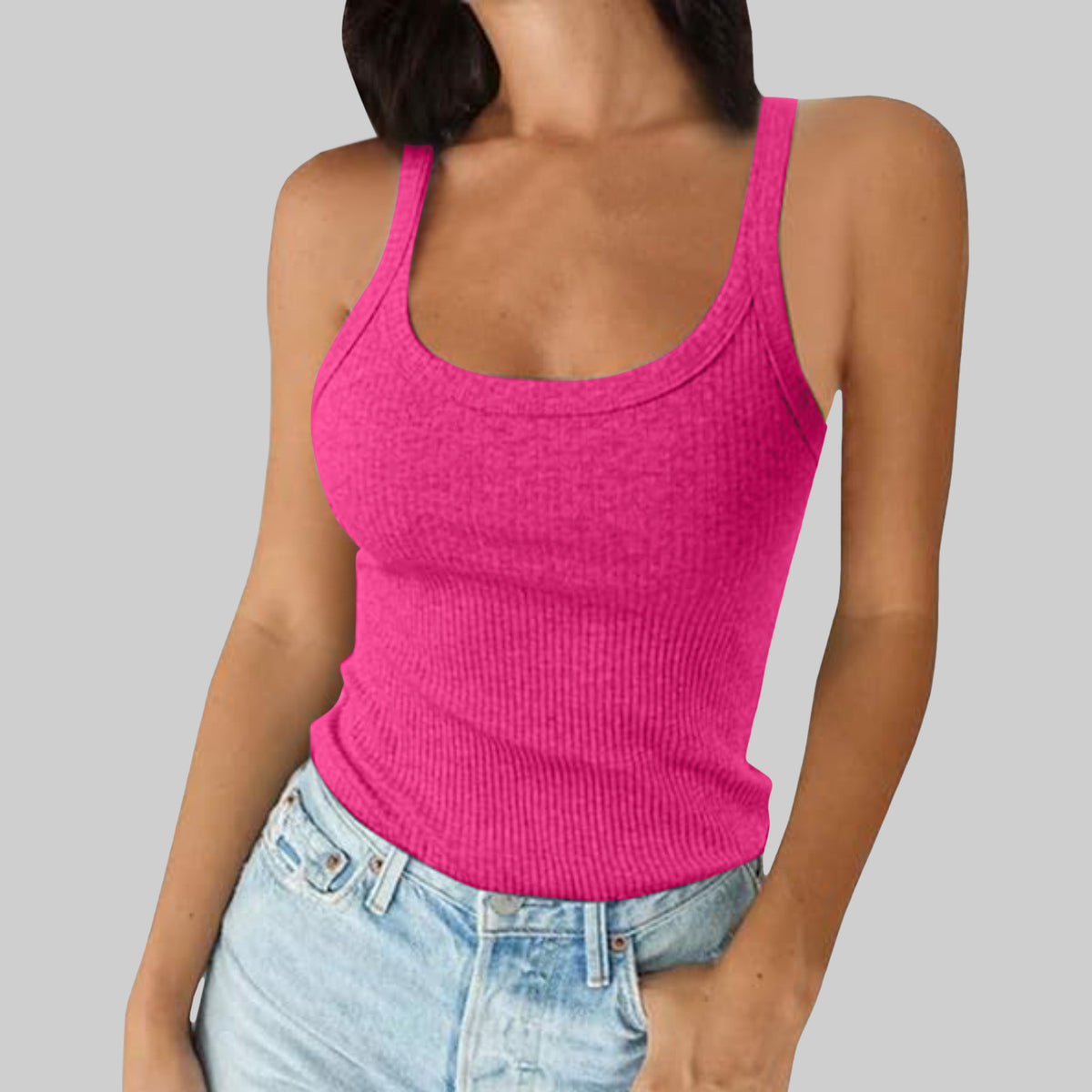 Classic Ribbed Scoop Neck Vest Top - Rose