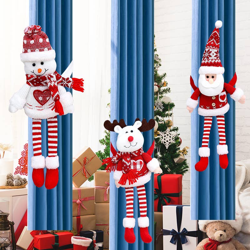 Plush Christmas Curtain Tieback with Striped Legs