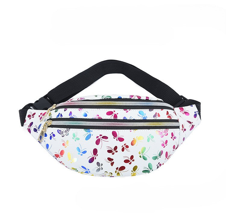 Butterfly Print Double Zip Crossbody Bag - White