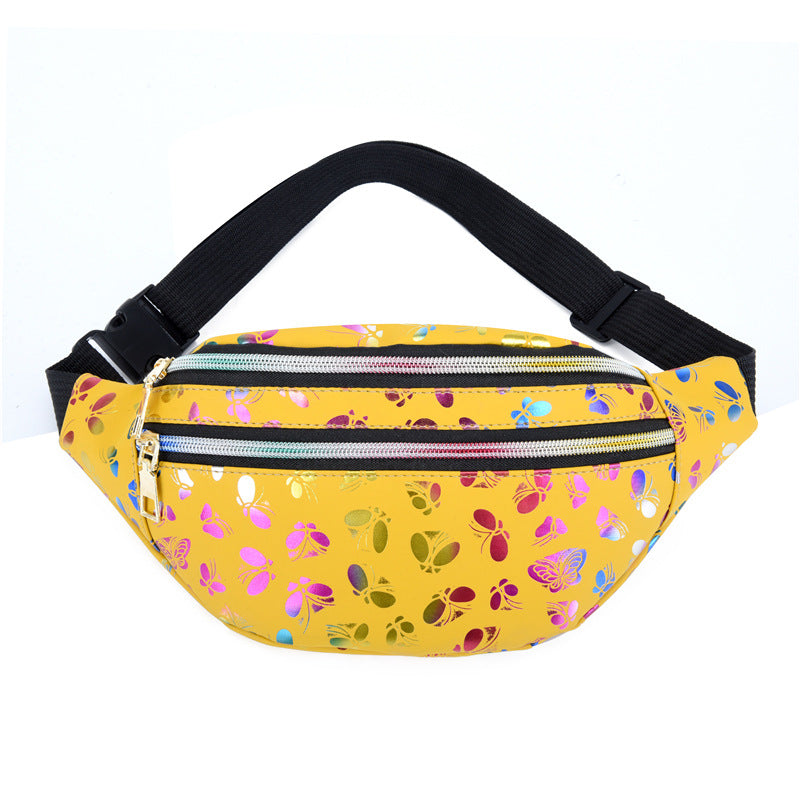 Butterfly Print Double Zip Crossbody Bag - Yellow