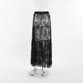 Gothic Floral Lace Sheer Layered Maxi Skirt - black