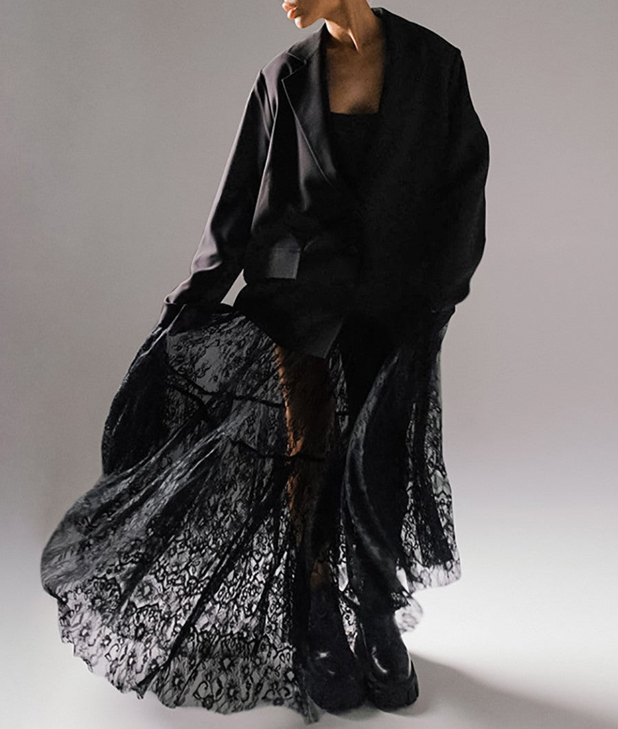 Gothic Floral Lace Sheer Layered Maxi Skirt