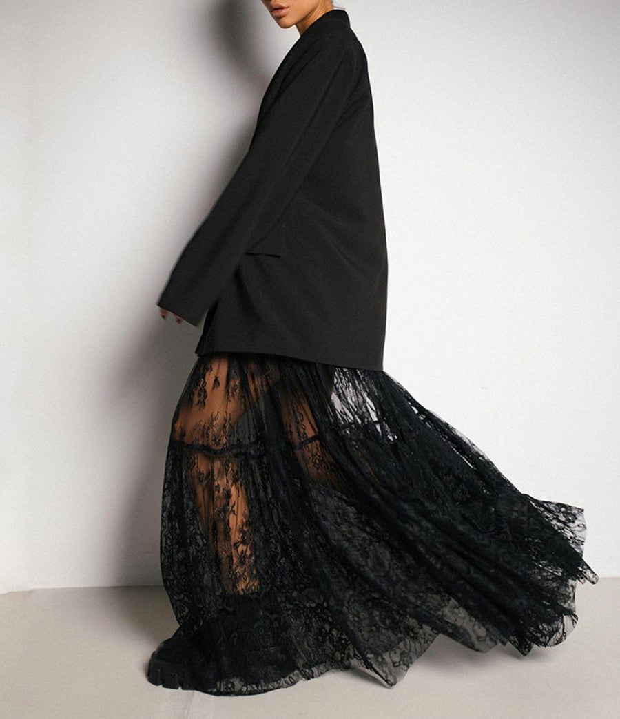 Gothic Floral Lace Sheer Layered Maxi Skirt - view 1