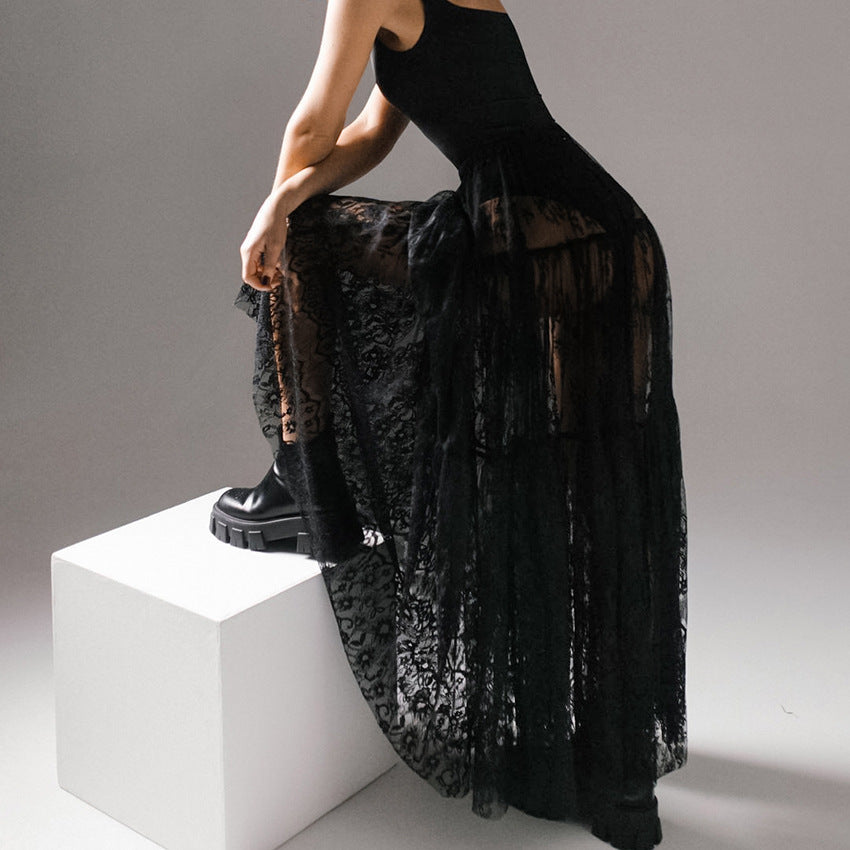 Gothic Floral Lace Sheer Layered Maxi Skirt - view 2