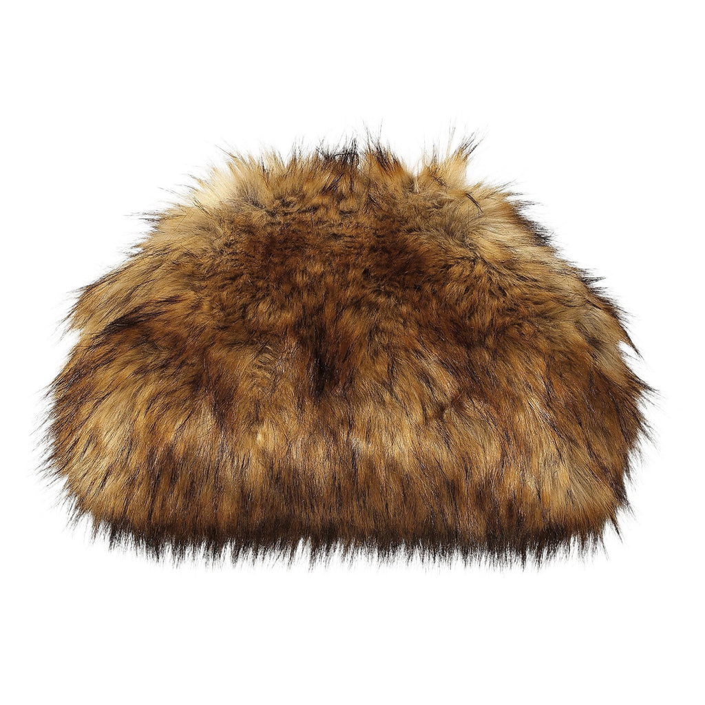 Oversized Faux Fur Frame Clutch - Brown
