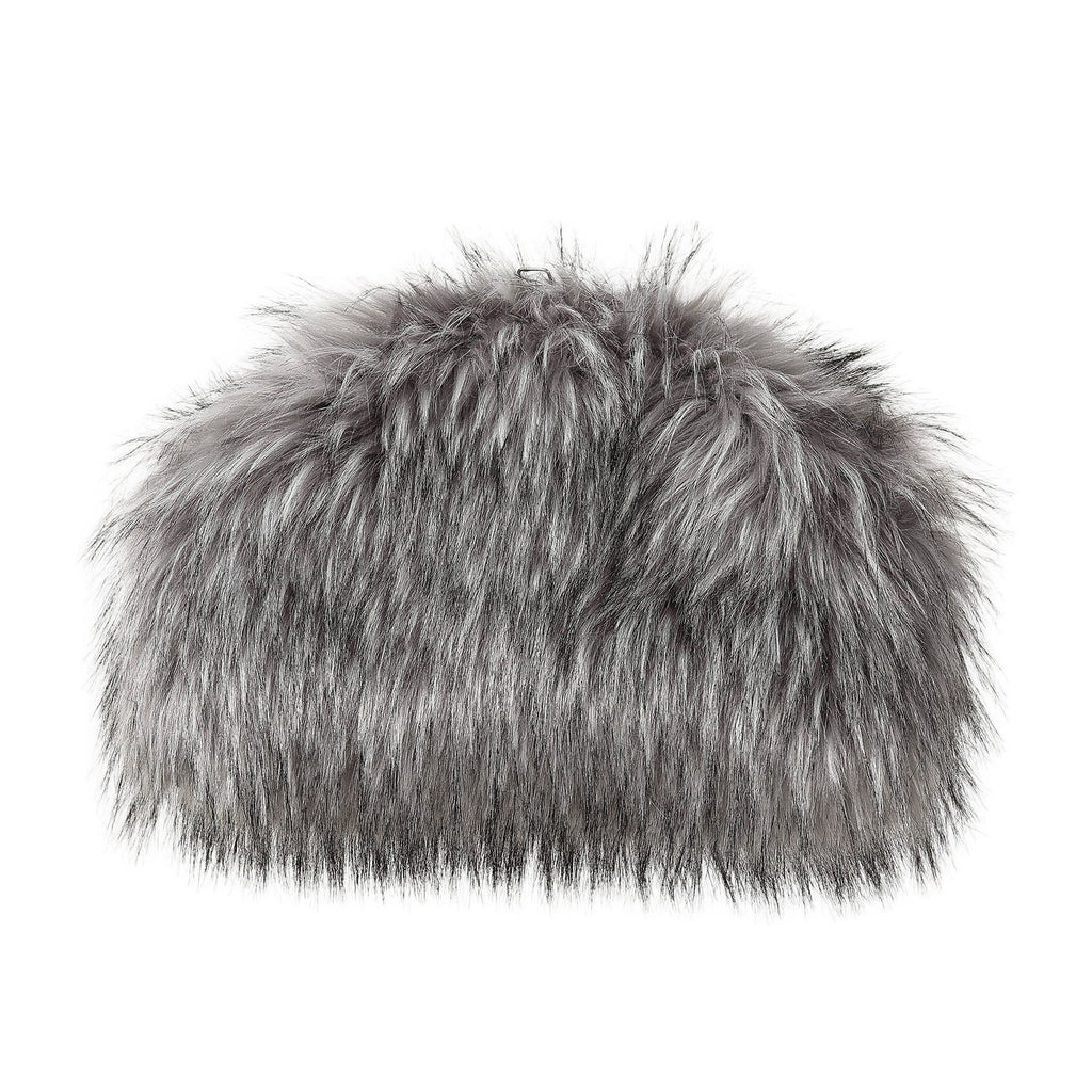 Oversized Faux Fur Frame Clutch - Grey