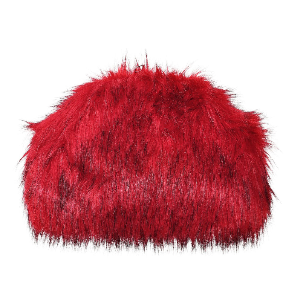 Oversized Faux Fur Frame Clutch - Red