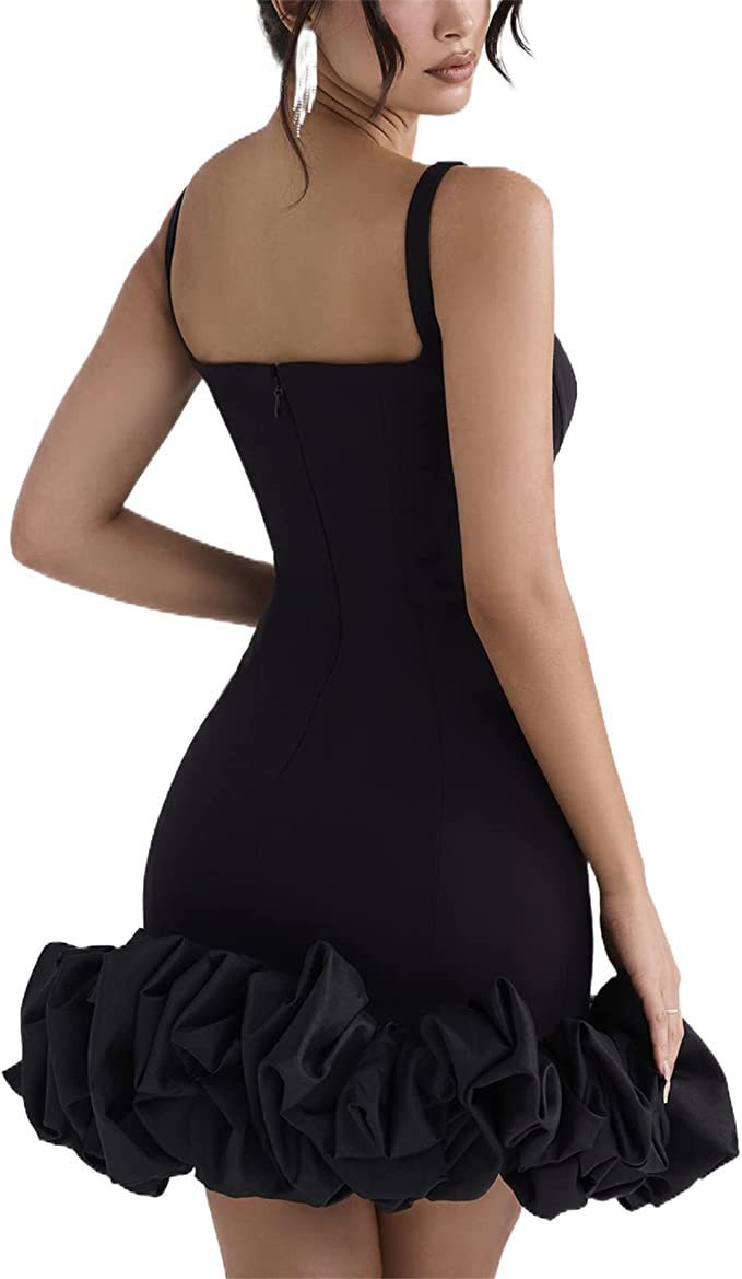 Bodycon Mini Dress With Petal Ruffle Hem