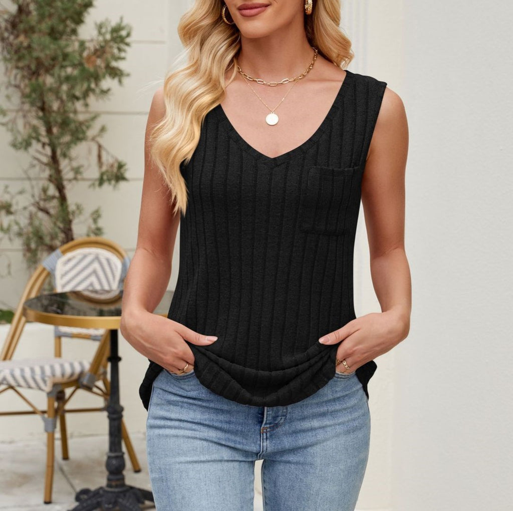 Relaxed Rib Tank With Chest Pocket
