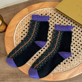 Retro Ruffle Cuff Patterned Crew Socks - Purple