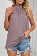 Halter Mock Neck Flowy Tank Blouse - Purple
