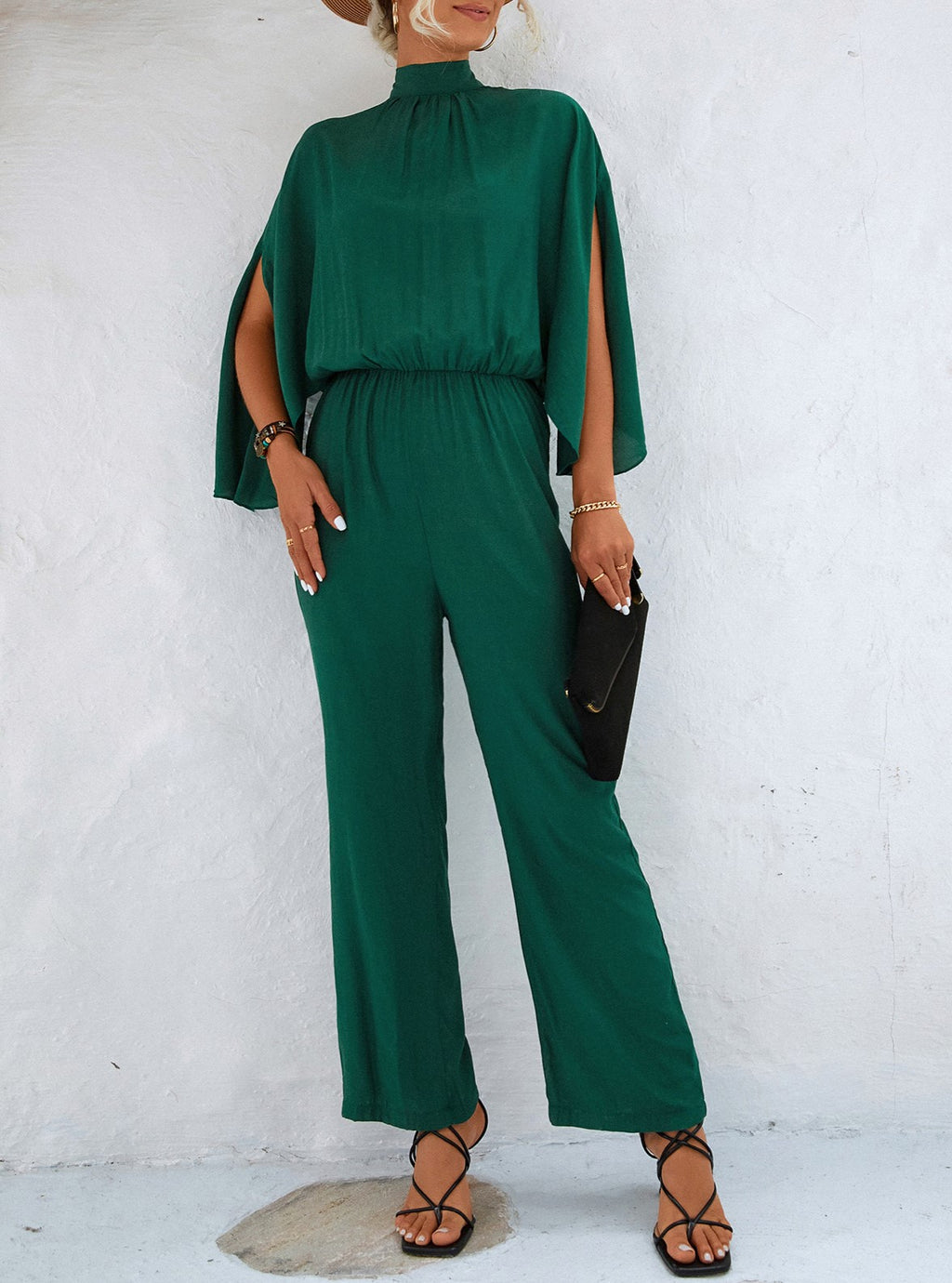 Split Sleeve High Neck Wide Leg Jumpsuit