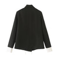 Pleated Contrast Cuff Drawstring Blazer - Black