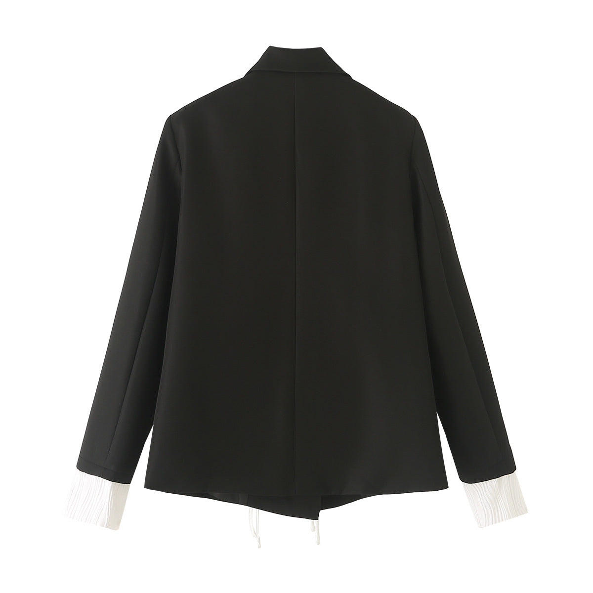 Pleated Contrast Cuff Drawstring Blazer - Black