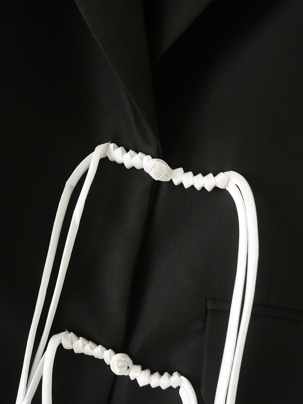Pleated Contrast Cuff Drawstring Blazer - Black - 3