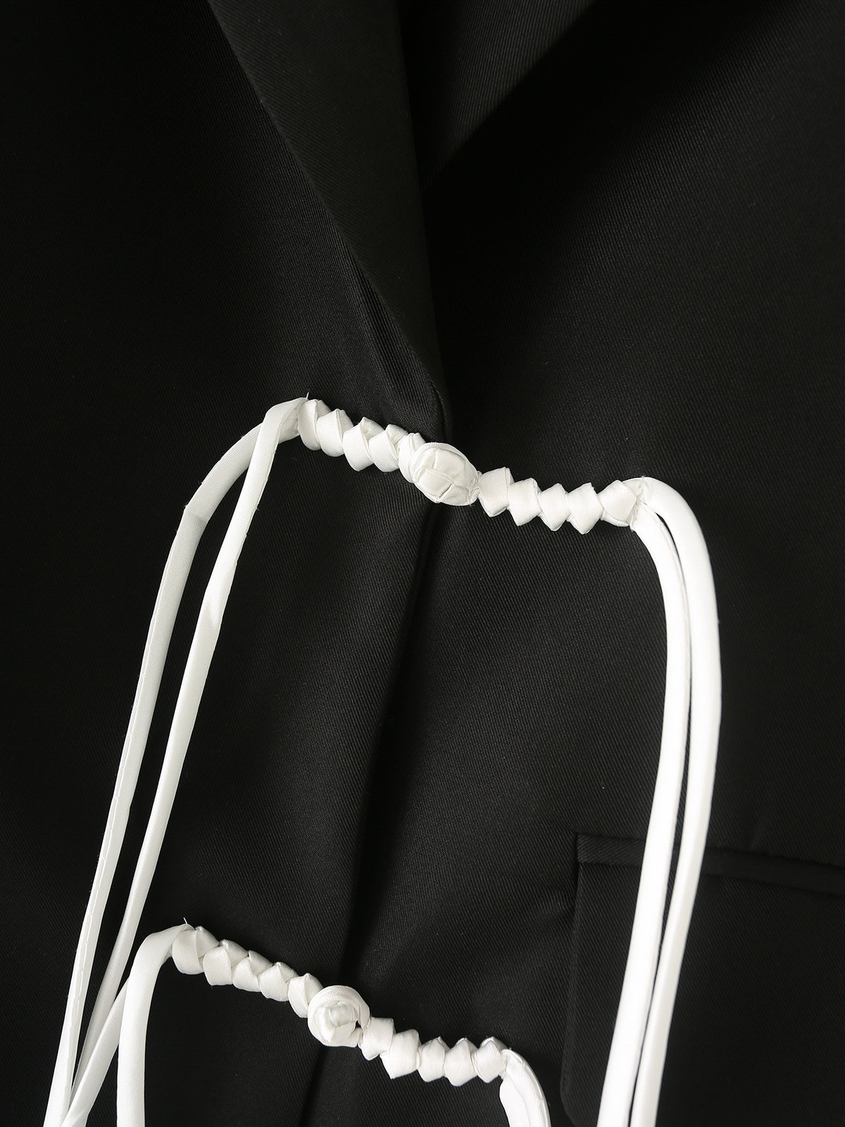 Pleated Contrast Cuff Drawstring Blazer - Black - 3
