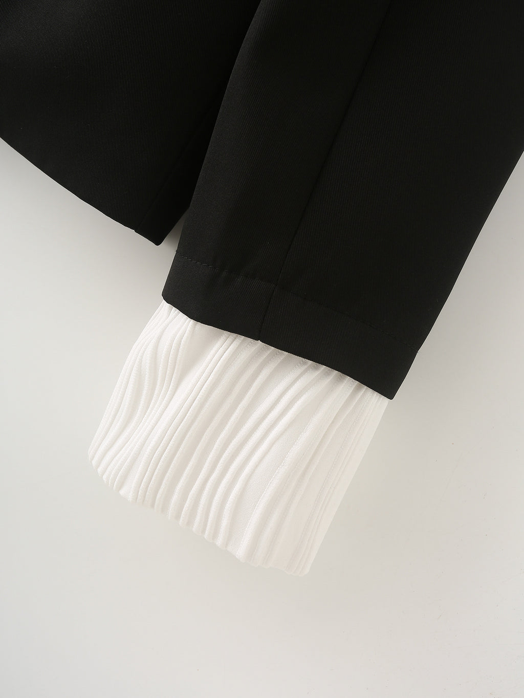 Pleated Contrast Cuff Drawstring Blazer - Black - 6