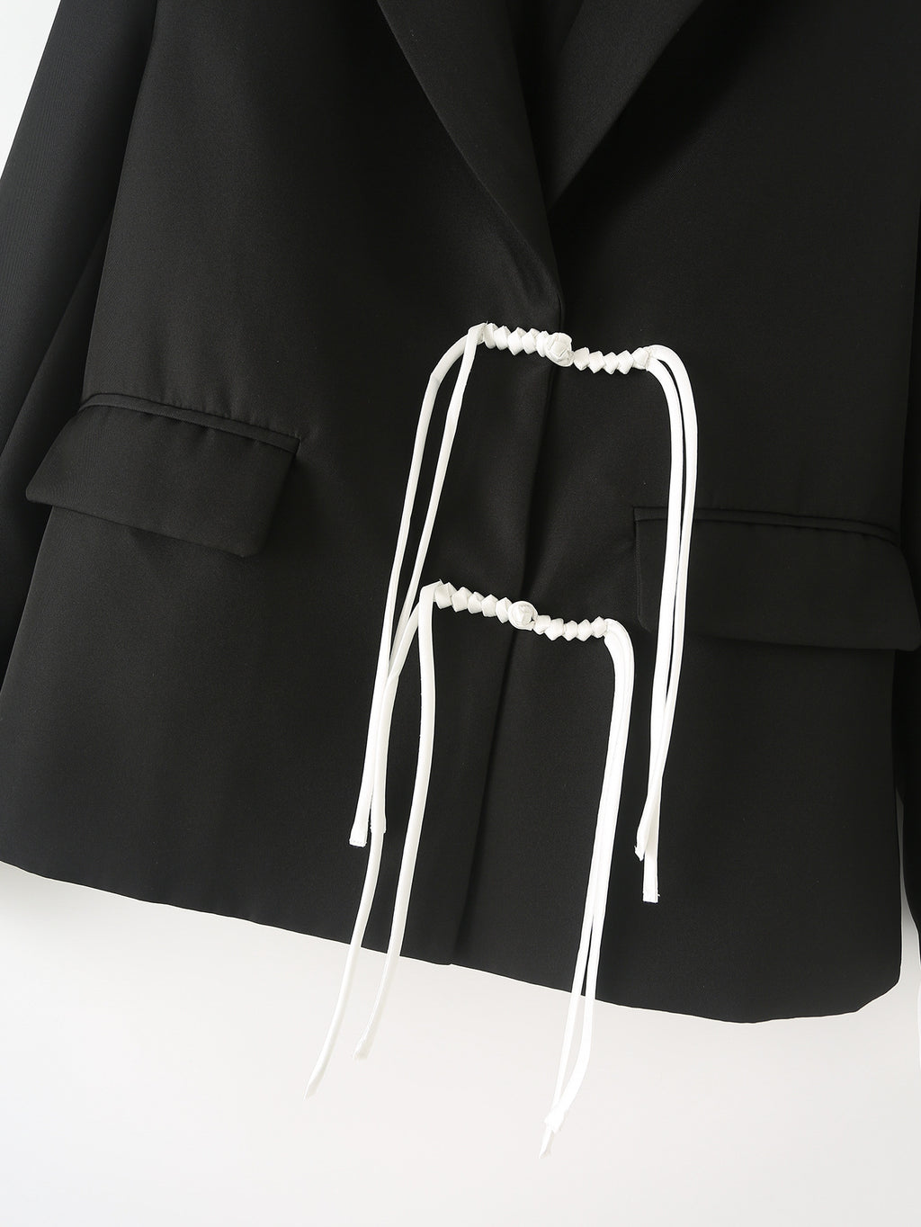 Pleated Contrast Cuff Drawstring Blazer - Black - 8