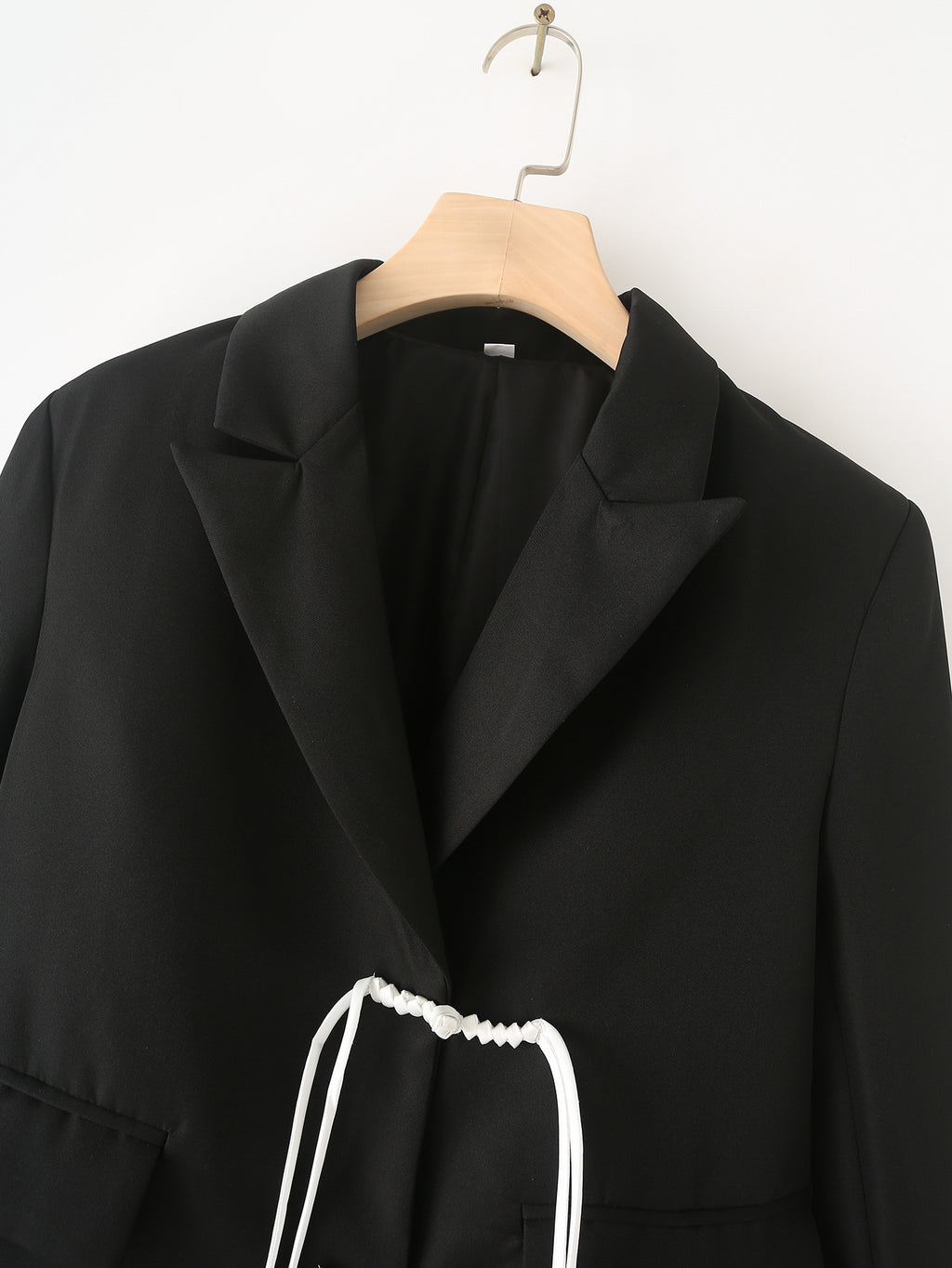 Pleated Contrast Cuff Drawstring Blazer - Black - 9