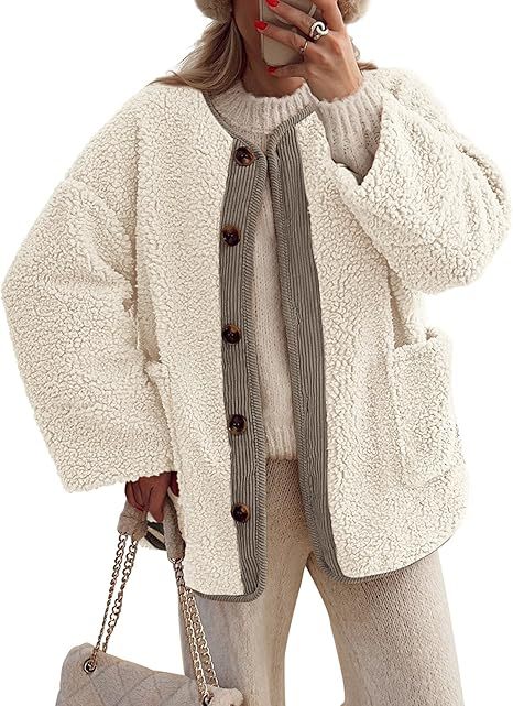 Collarless Sherpa Button Down Jacket - OffWhite
