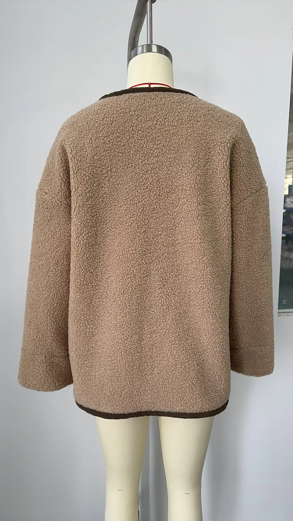 Collarless Sherpa Button Down Jacket