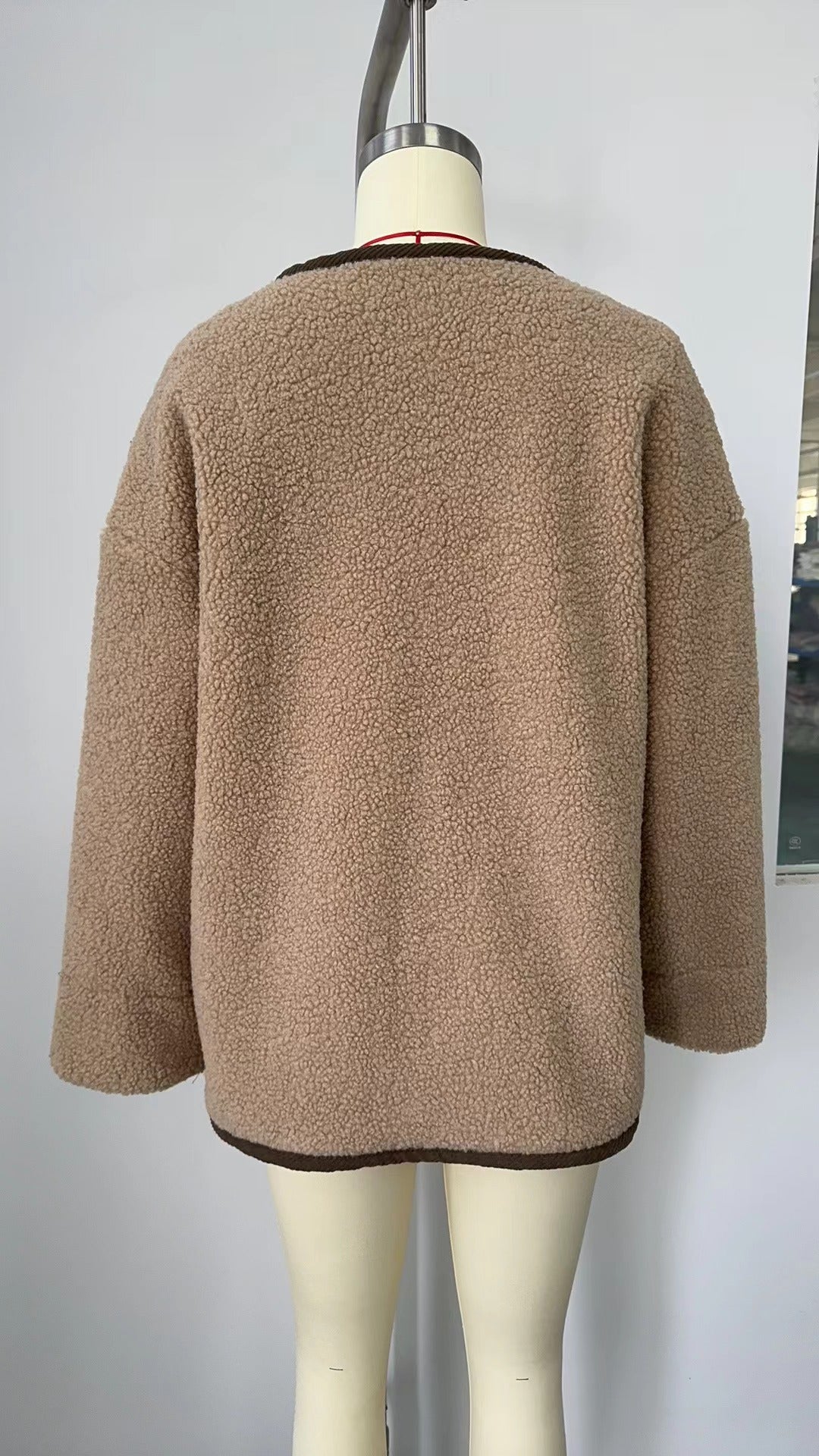 Collarless Sherpa Button Down Jacket