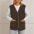 Contrast Trim Sherpa Button Up Vest - Coffee