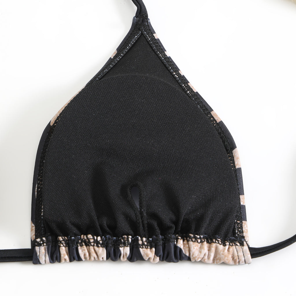 Halter Triangle Bikini Set With Tie Sides - Coffee - 3