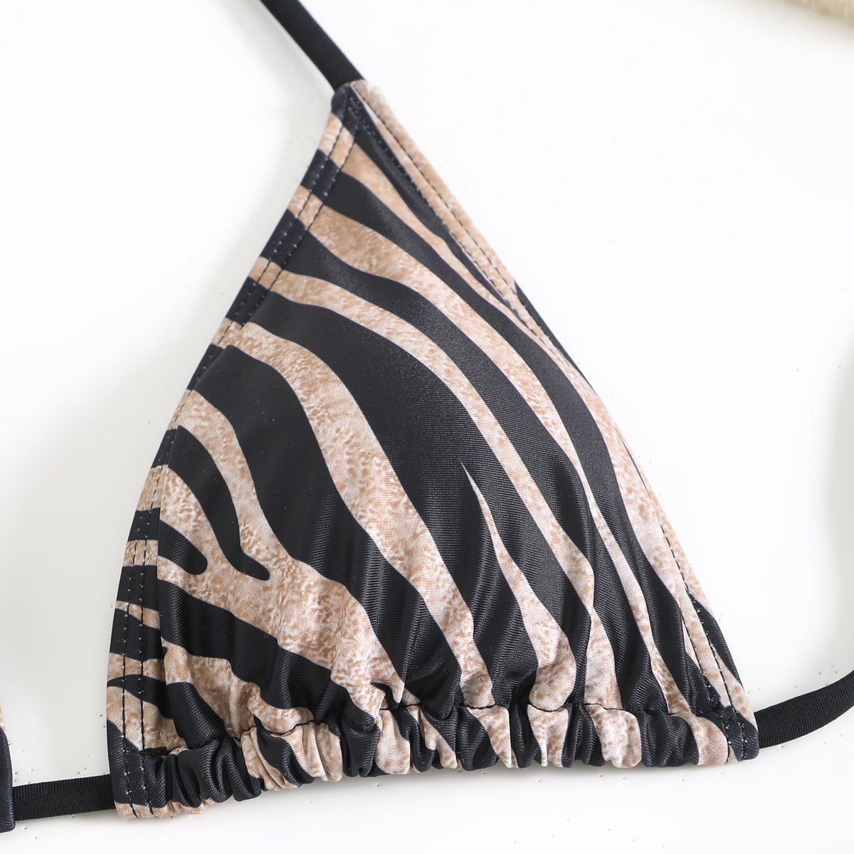 Halter Triangle Bikini Set With Tie Sides - Coffee - 4