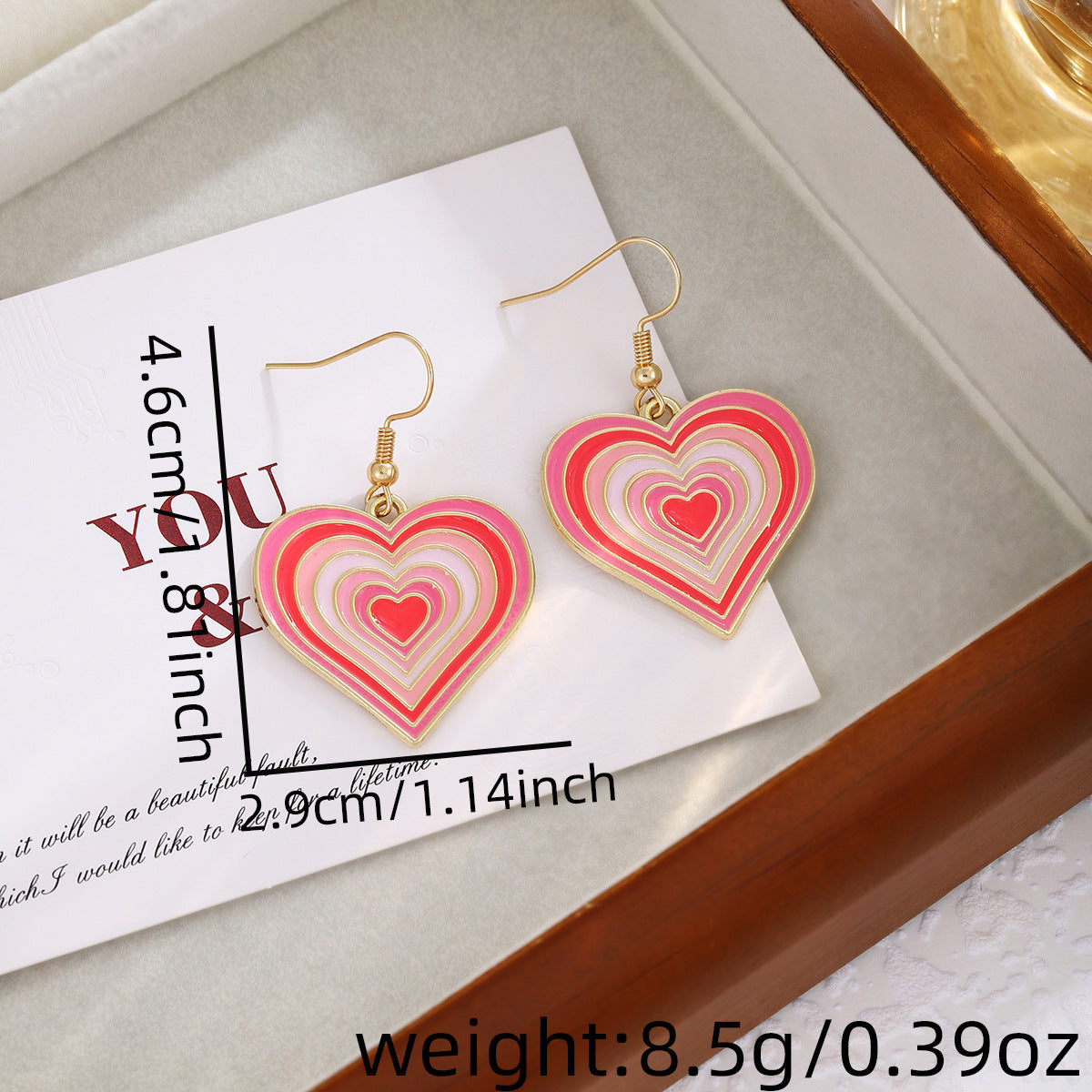 Valentine Heart Charm Dangle Earrings - Pink-1