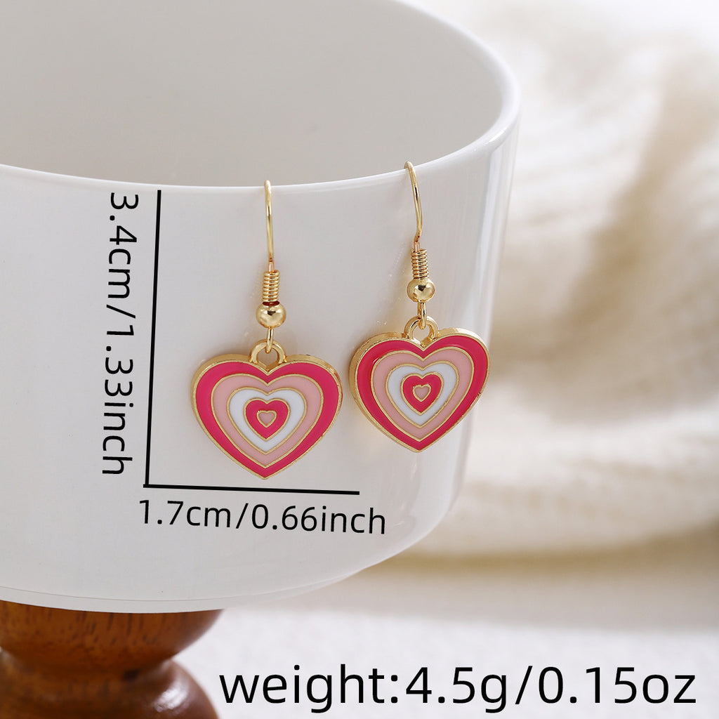 Valentine Heart Charm Dangle Earrings - Pink-3