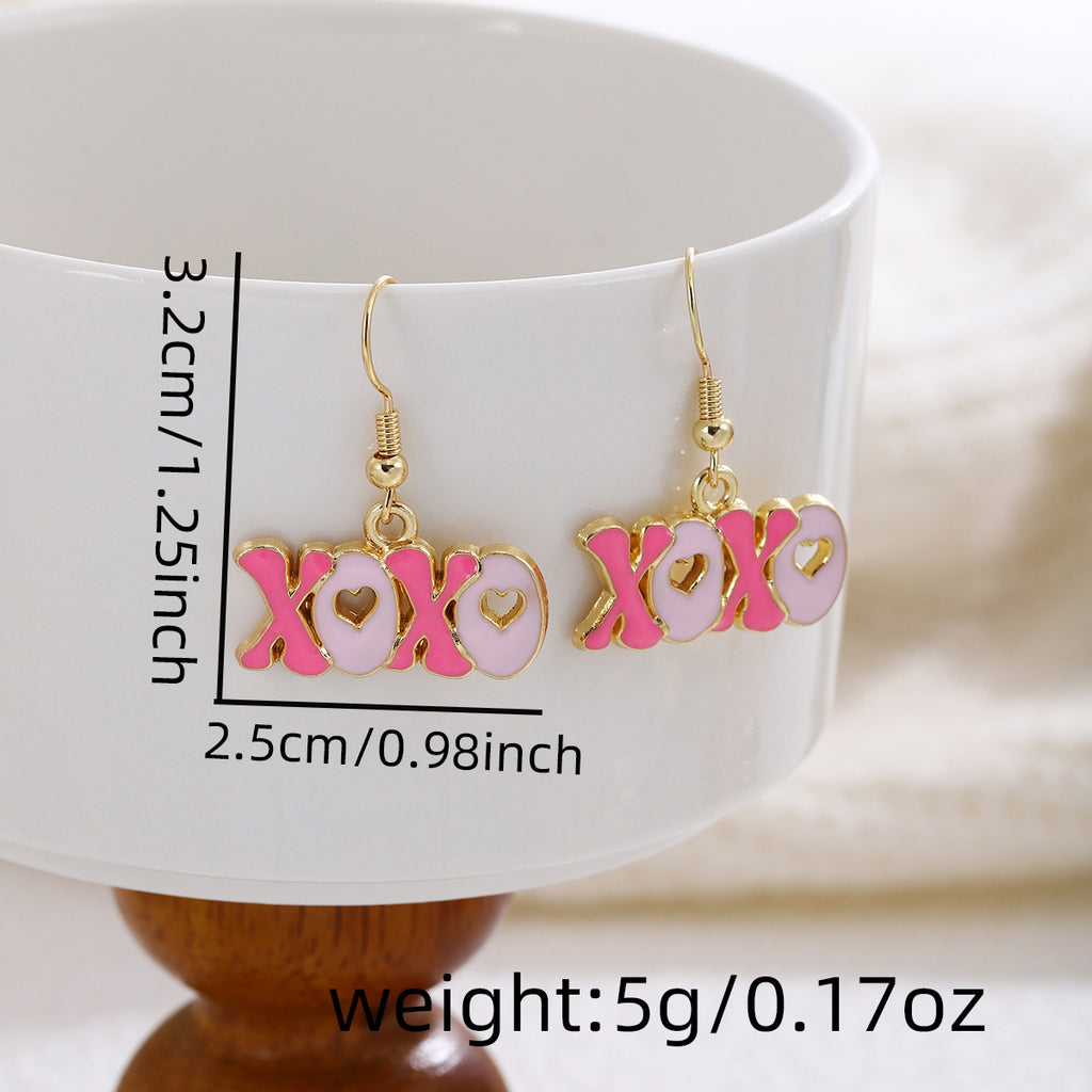 Valentine Heart Charm Dangle Earrings - Pink-6