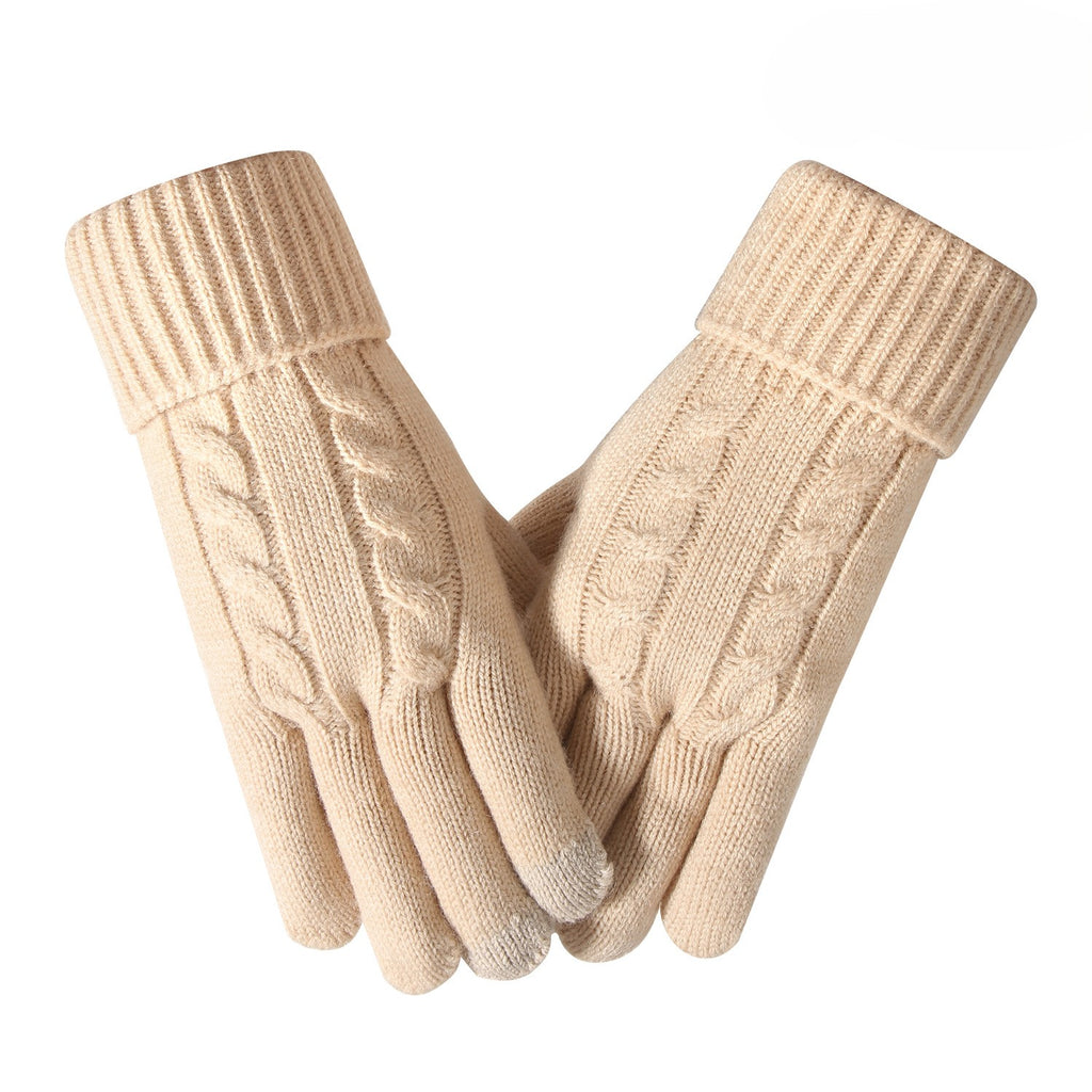Cable Knit Touchscreen Gloves With Cuff - Beige