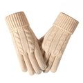 Cable Knit Touchscreen Gloves With Cuff - Beige
