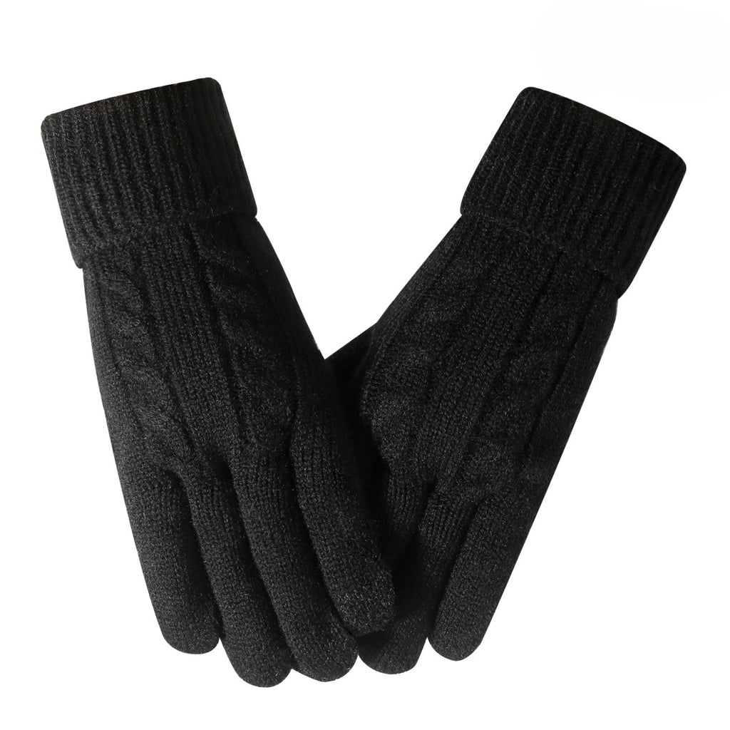 Cable Knit Touchscreen Gloves With Cuff - Black