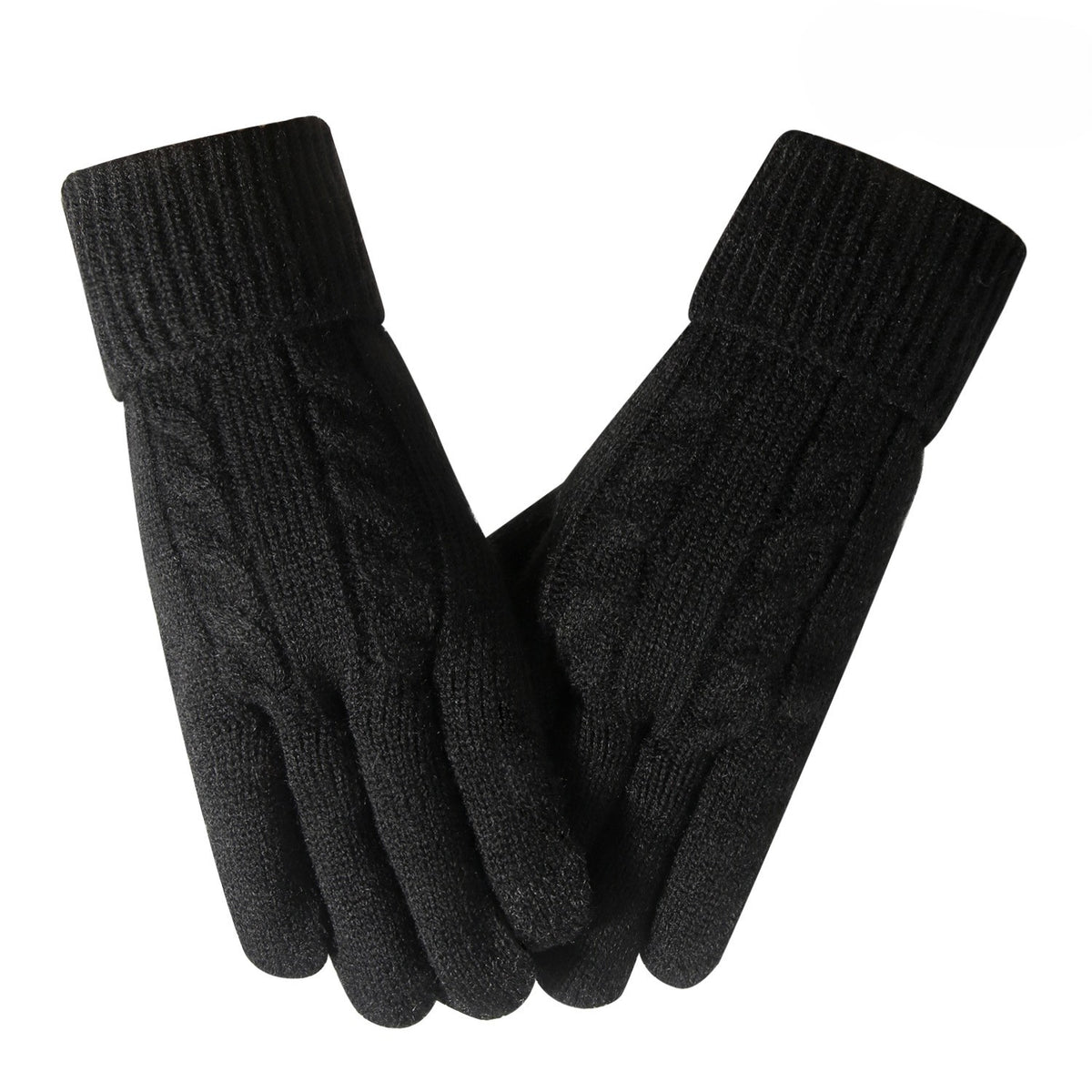 Cable Knit Touchscreen Gloves With Cuff - Black