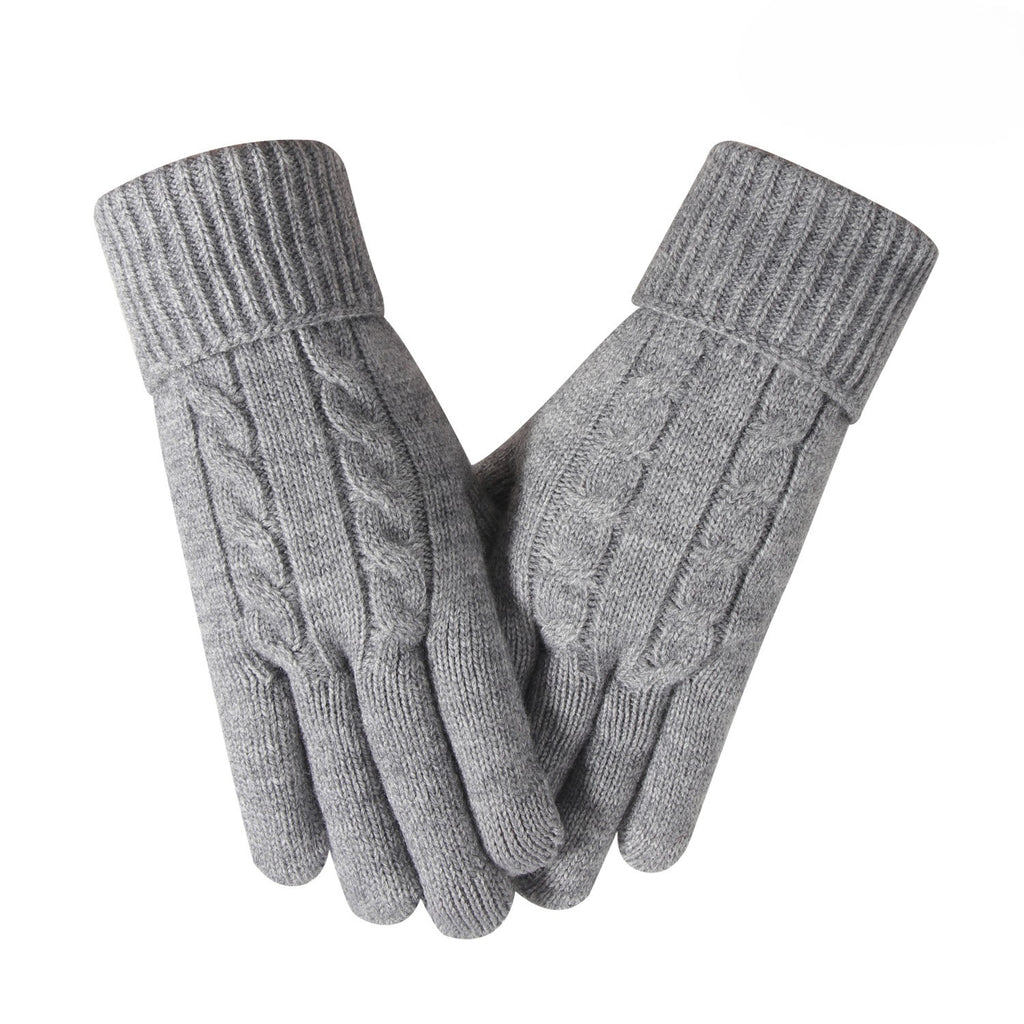 Cable Knit Touchscreen Gloves With Cuff - Gray