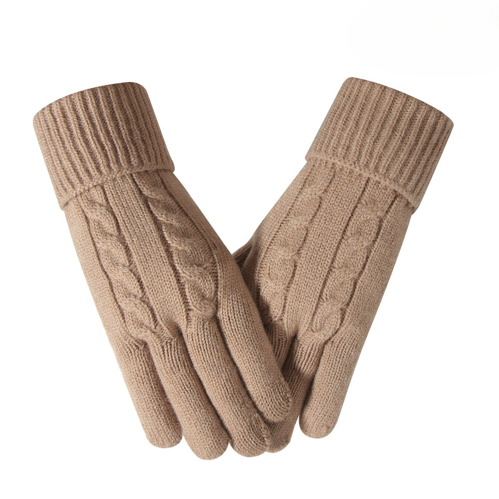 Cable Knit Touchscreen Gloves With Cuff - Khaki