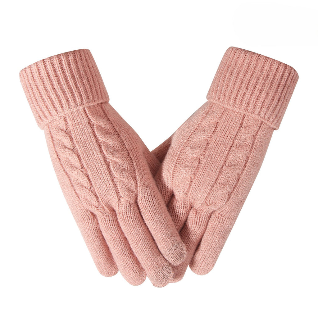 Cable Knit Touchscreen Gloves With Cuff - Pink
